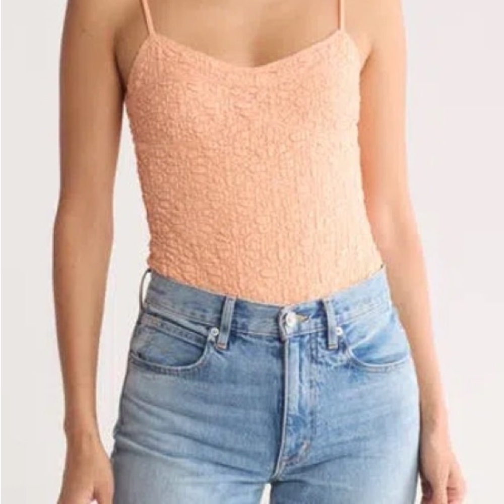Elodie Orange Smocked Fitted Texture Bodysuit